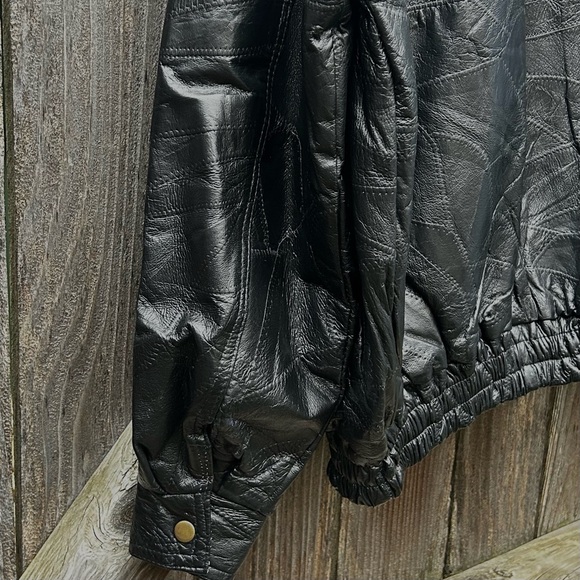 Black Leather Bomber Style Motorcycle Jacket Men’s Medium Soft Supple Patchwork - Picture 7 of 13